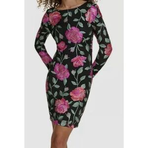 Siena Women's Black Floral Embroidered Mesh Bodycon Dress Size 12